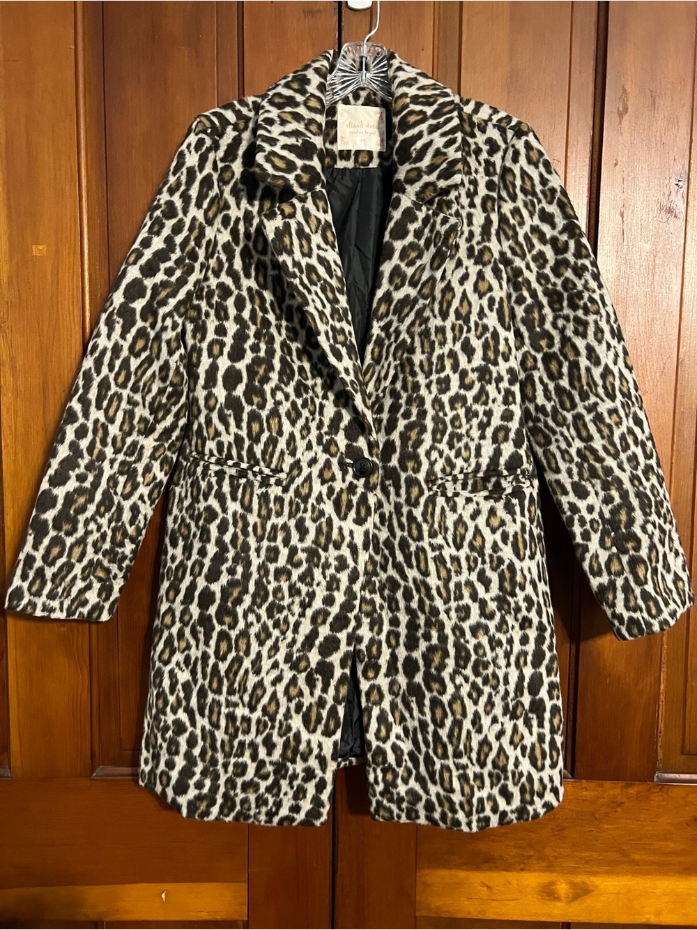 ALTAR’D State Leopard Print Faux Fur Pea Coat Jacket Size M Mob Wife